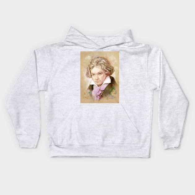 Ludwig van Beethoven im Aquarell Stil Kids Hoodie by Bach4you